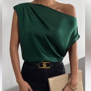 Silky Green Off the shoulder blouse NWOT